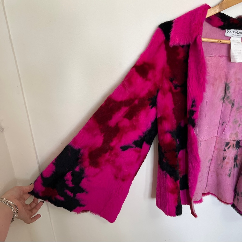 Dolce & Gabbana Fall/Winter 1999 Pink & Black Fur Lapin Tie Dye Rabbit Coat - Picture 8 of 10